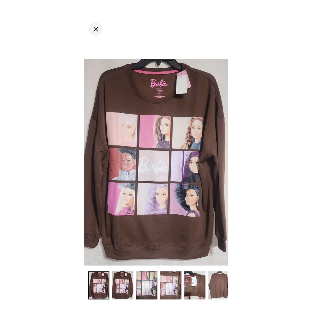 Barbie Hybrid Apparel Brown Graphic Sweatshirt Womens XL Mattel 2023 Pullover